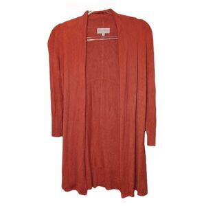 Joan Vass Rust Open Long Cardigan Sweater Size S Minimalist Old Money Light